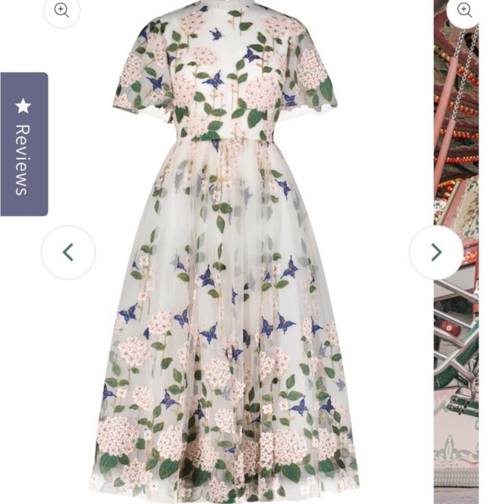 JessaKae White Floral Embroidered Midi Dress with Blue & Green Accents